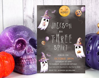 Halloween 3rd Birthday Invitation: Three Spirit Ghost Party (PDF)