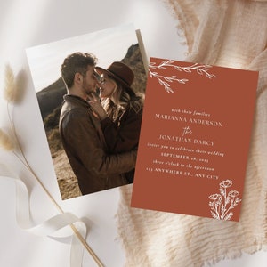 Terracotta Wedding Invitation Template | Minimalist Burnt Orange- Rust Photo Invite | Desert Boho Wedding Invite