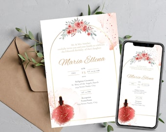 Modern Elegant Sweet 15 Quinceanera Invitation | Printable and Editable | Mis Quince Anos | Instant Download Invitation