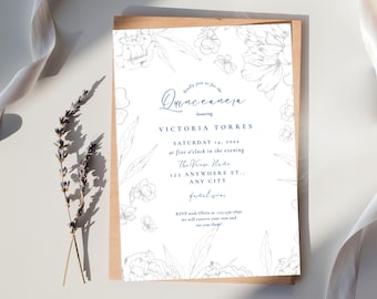Elegant Floral Quinceanera Invitation: Printable Template (Instant Download)