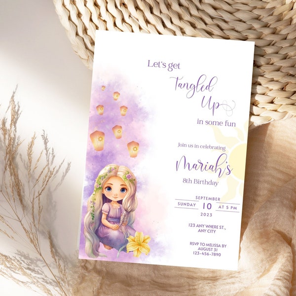 Rapunzel Tangled Birthday Invitation Digital Printable Party Invite Rapunzel Lanterns Editable Invitation