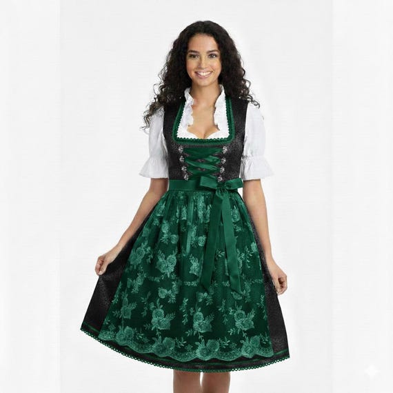 green oktoberfest dress Emerald Dirndl Dress, Black Bodice, Costume modern dirndl dress