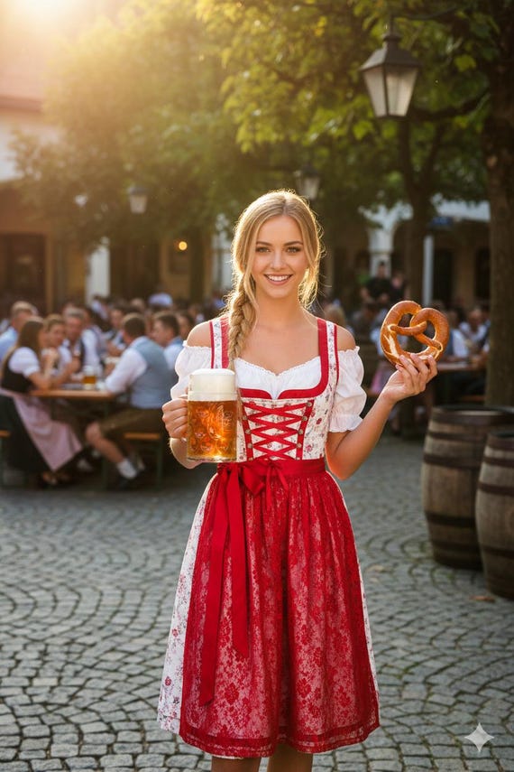 red dirndl dress Women's German Dirndl Dress Black Red L