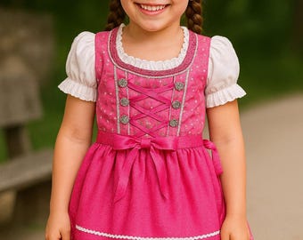 Vestido Dirndl rosa para meninas – Traje bávaro para a Oktoberfest com blusa e avental.