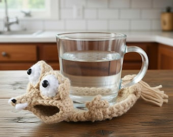 Scrat Eichhörnchen Häkelanleitung PDF, niedlicher Mug Rug-Untersetzer, anfängerfreundlich, lustige Wohnkultur Geschenkidee