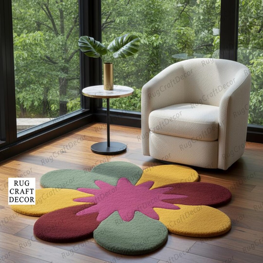 Flower Colorful Hand-tufted Wool Area Rug, Flower Design Tufted Rug for ...