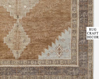 Hand Knotted Oushak Rug - Neutral Soft Brown Vintage Wool Area Rug
