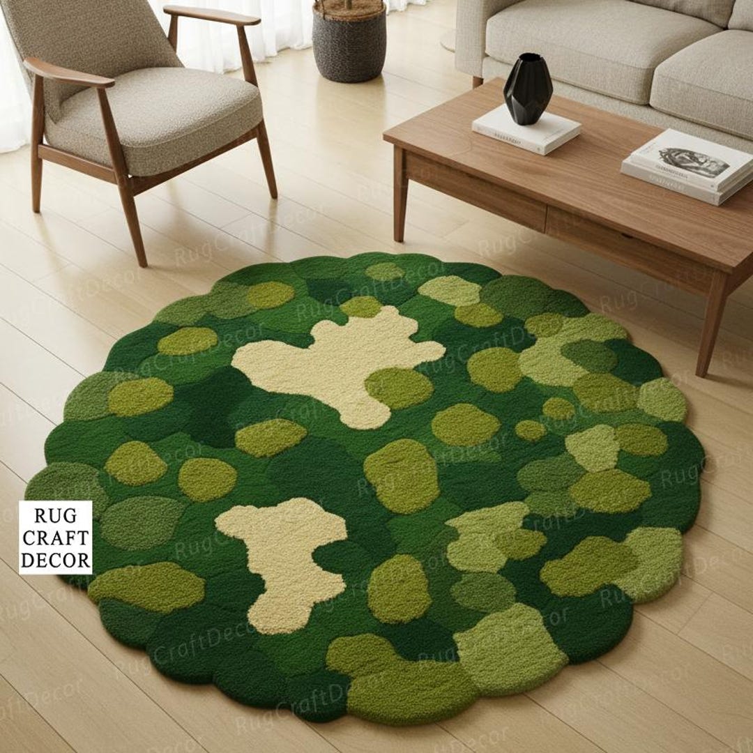 Hand Tufted Moss Rug, Round Green Forest Carpet, 3D Textured Wool Area ...
