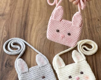 Patrón de bolso de ganchillo de conejito en PDF. Lindo bolso de conejo amigurumi para niños. Fácil para principiantes. Regalo DIY. Descarga instantánea.