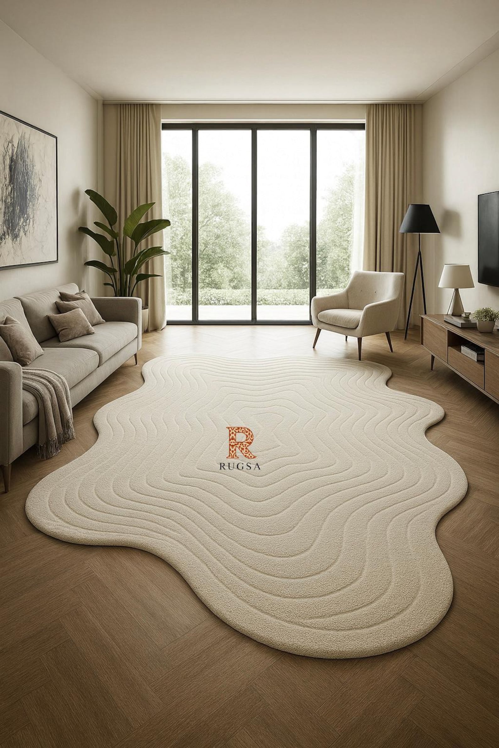 Shped Rugs Organic Shape Rug, Irregular Wavy Wool Carpet, Custom Free Form Modern ...