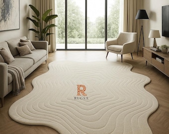 Organic Shape Rug, Irregular Wavy Wool Carpet, Custom Free Form Modern Area Rug