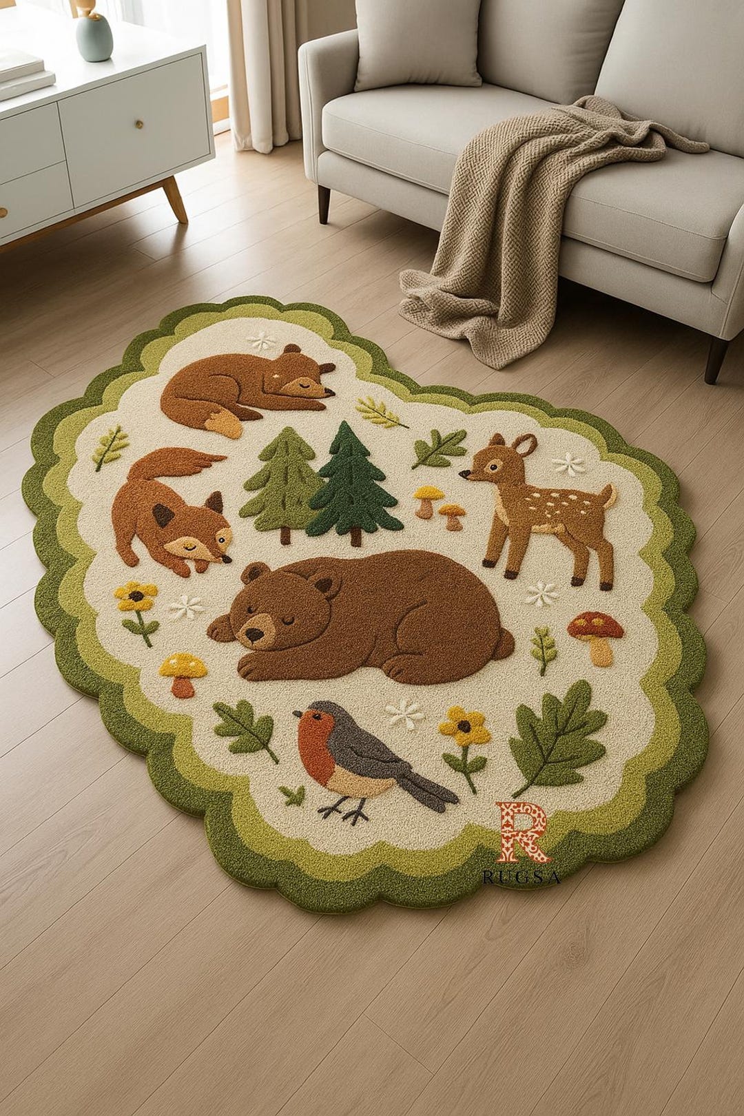 Woodland Animals Rug: an Irregular, Scalloped-edge Hand Tufted Rug ...