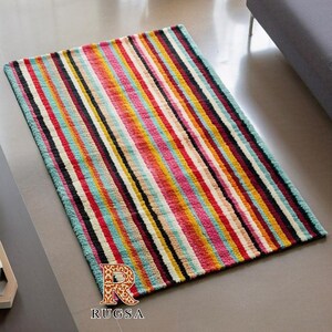 Hand Tufted Wool Rug: Modern Striped Area Rug