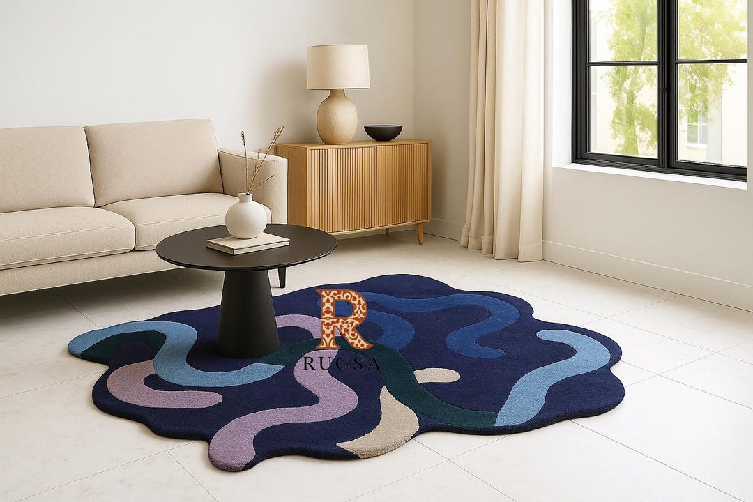 Abstract Wavy Wool Rug: Multicolor Contemporary Design - Etsy
