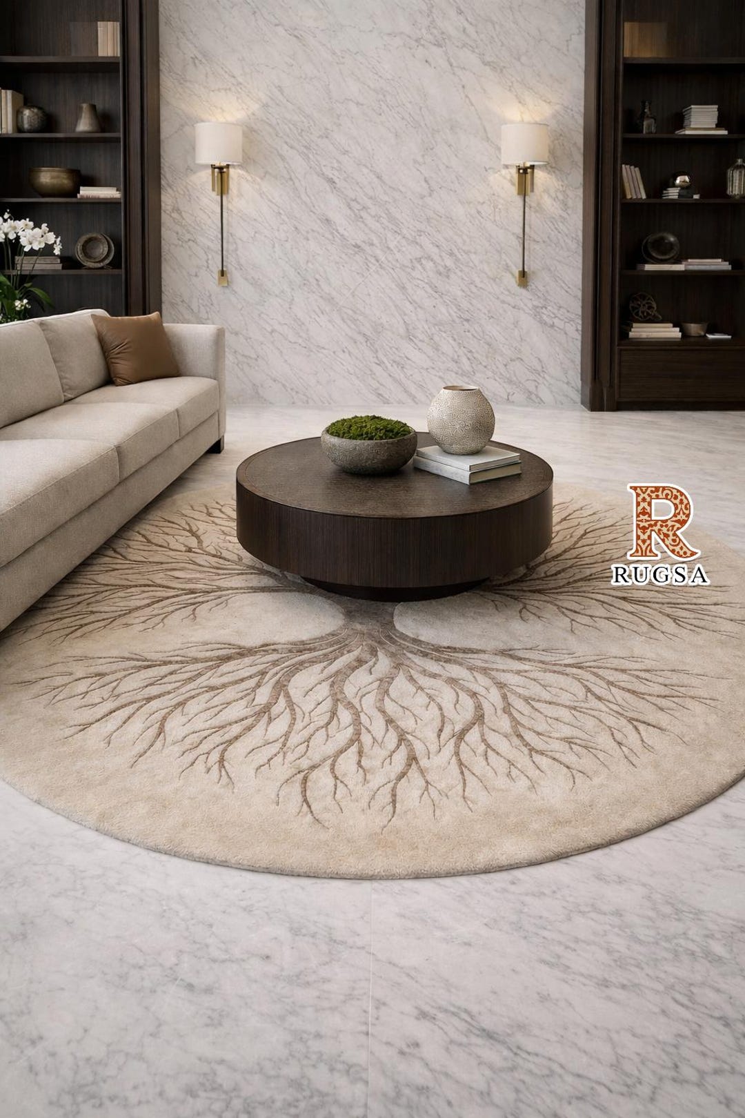 Hand Tufted Neutral Beige Area Rug - Round Wool Rug Custom Organic ...
