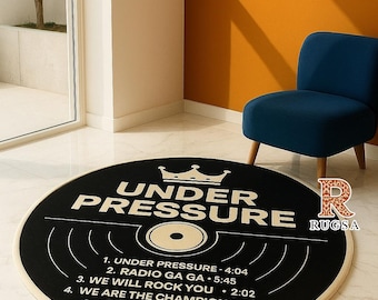 Wool & Cotton Vinyl Record Rug: Retro Music Decor