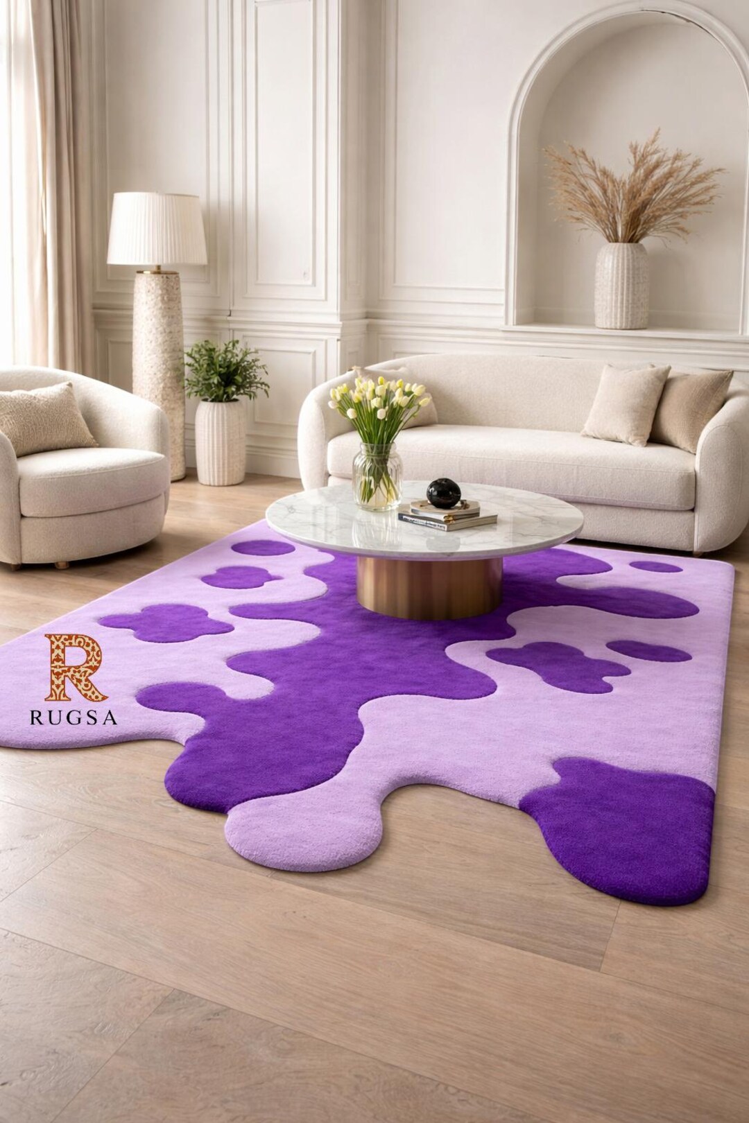 Spill Rugs Shape Hand Tufted Wool Rug - Purple Blob Area Rug - Custom Funky Shaped Rug ...