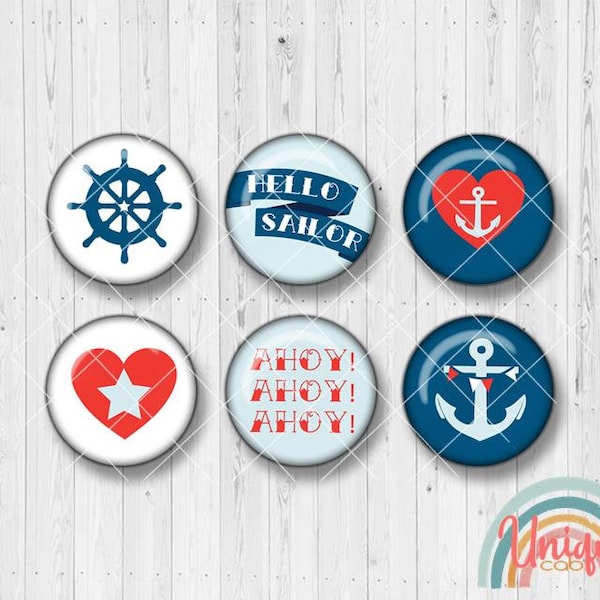 Motivcabochon hello sailor Anker Steuerrad blau rot Ahoy Ahoi Herz Stern Liebe - Cabochon Set A1018