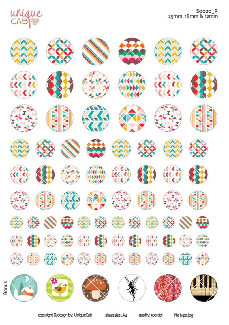 Digital Collage Cabochon Template Download Geometric Pattern Colorful 8 ...