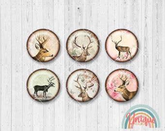 Motif cabochon deer animal antlers forest animals blossoms flowers - Cabochon Set A3620