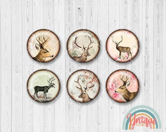 Motivcabochon Hirsch Tier Geweih Waldtiere Blüten Blumen - Cabochon Set A3620