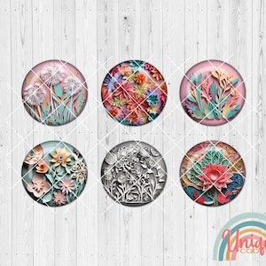 Cabochon Motivcabochon DIY Bastelset Scherenschnitt Blumen Wiese bunt Frühling Sommer - Cabochon Set A4986