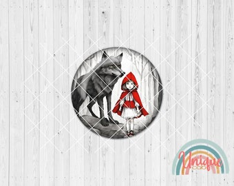 Motif cabochon Petit Chaperon Rouge Loup Forêt Fille - Set de cabochons A4946