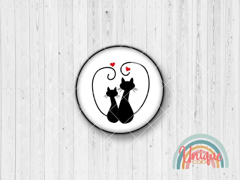 Motif cabochon cat black and white heart love silhouette shadow - Cabochon Set A0072