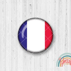 Puede incluir: Un botón redondo con los colores de la bandera francesa: azul, blanco y rojo.