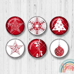 Motif Cabochon Winter Christmas Balls Snowflake Snow Star Christmas Tree Bells Red - Cabochon Set A0434