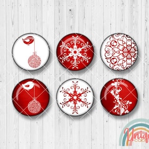 Motif Cabochon Winter Christmas Balls Snowflake Snow Star Christmas Tree Bells Red - Cabochon Set A0431