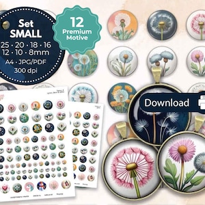 Plantilla de cabujón para collage digital (8, 10, 12, 16, 18, 20 y 25 mm) - Plantilla para imprimir