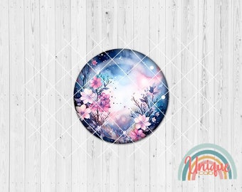 Motivcabochon Blumen Nacht pink rosa blau - Cabochon Set A4804