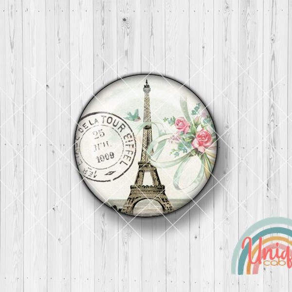 Motivcabochon Paris Eiffelturm Postkarte Liebe Lamour Blüten Blumen rosa - Cabochon Set A1381