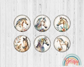 Motivcabochon  Pferd Tiere Boho Flower wasserfarbe - Cabochon Set A4794