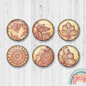Motif cabochon ornaments pattern floral red beige paper - cabochon set A3989