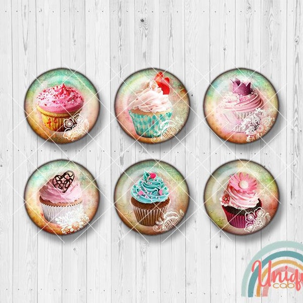 Motivcabochon Cupcake essen Lebensmittel Sahne Dessert Spitze Blüten - Cabochon Set A1178