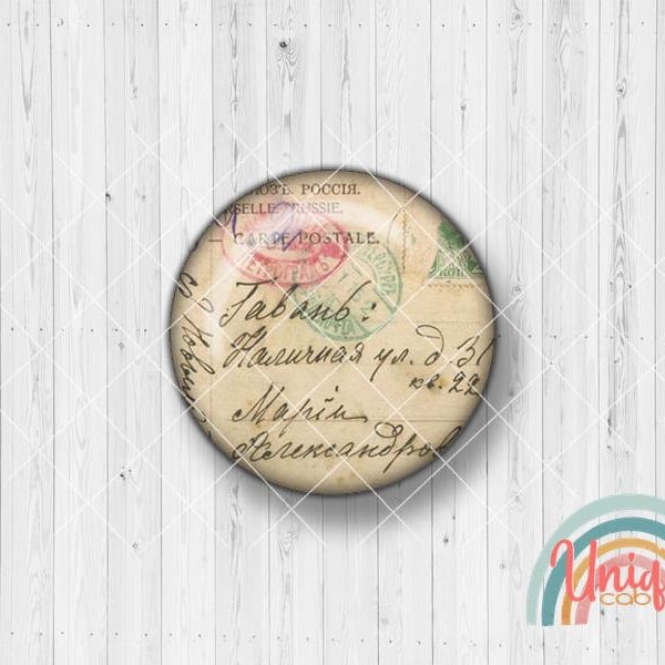 Motif cabochon writing text letter lines handwriting old French post letter stamp - cabochon set A0313