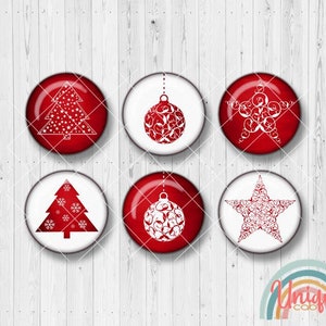 Motif Cabochon Winter Christmas Balls Snowflake Snow Star Christmas Tree Bells Red - Cabochon Set A0428