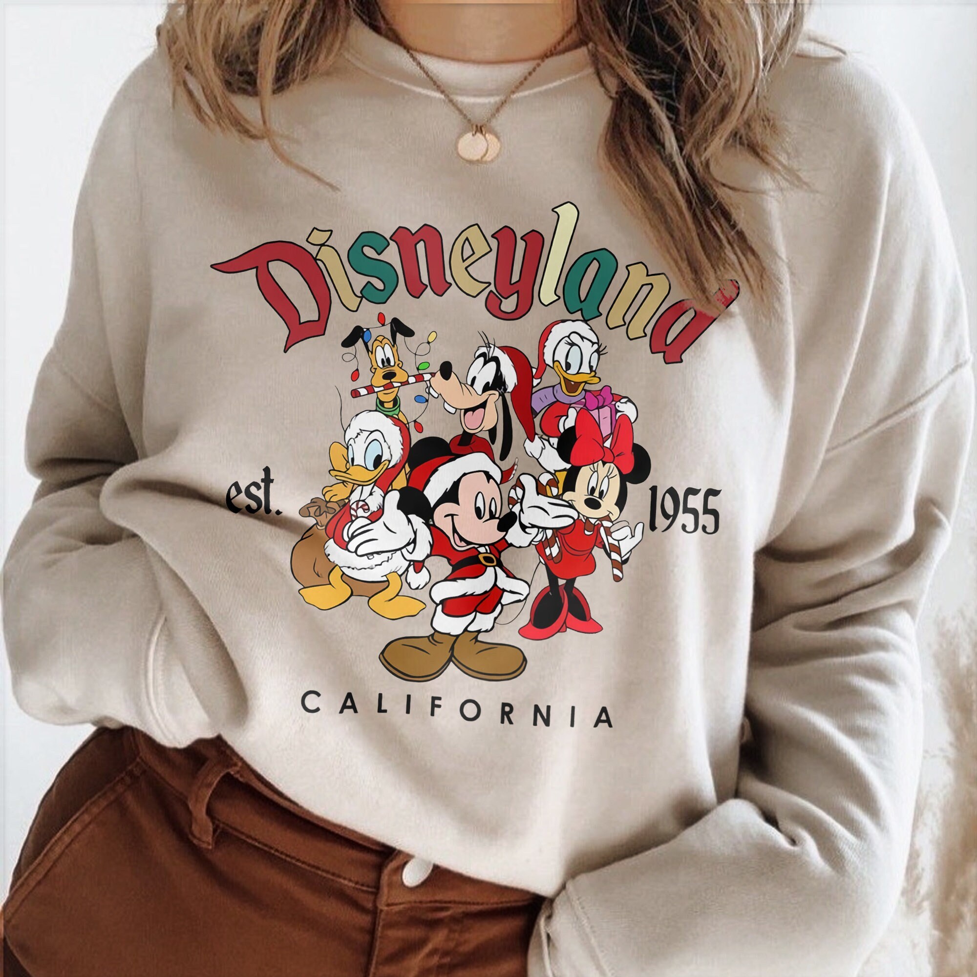 Discover Vintage Disneyland Christmas Est 1955 Sweatshirt, Retro Disney Friends Christmas Sweatshirt