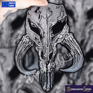 Parche grande en la espalda del chaleco con calavera de mitosaurio, mandaloriano Boba Fett, parche para coser, parche personalizado, parche para planchar con bordado, parche para bicicleta