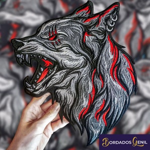 Wolf large back patch on vest, sew patch, custom patch, embroidery patch, iron patch, wolf patch