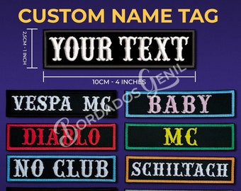 custom name tag tape, rocker, embroidered patch, back patch, biker patch, custom patch, rocker patch, parche motero