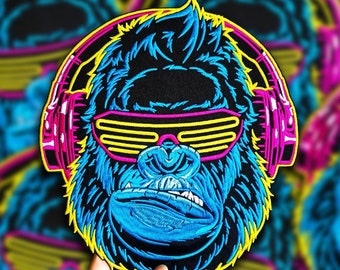 Gorilla Back Patch, Embroidered Iron-On, Biker Vest Patch