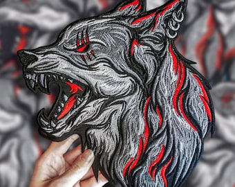 Wolf Kopf Schwarz Weiß Aufnäher Zum Aufbügeln Oder Aufnähen Bügelbild Aufbügler Für Kleidung Gestickter Bügelpatch Applikation Hund Patch Größe 7,7 X