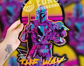 This is the Way Mandalorian biker large back patch on vest, sew patch, custom patch, embroidery patch, iron patch, bike patch