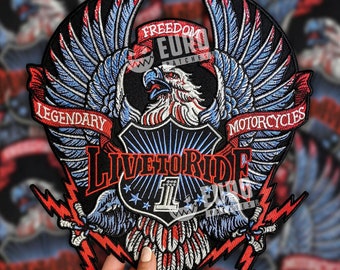 Harley Eagle Legendary blue biker large back patch on vest, sew patch, custom patch, embroidery patch, harley patch, eagle patch