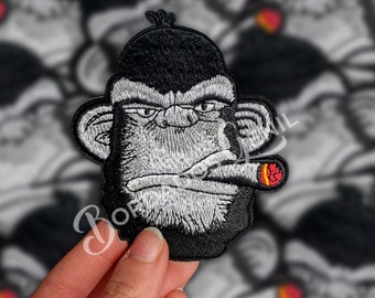 Monkey gorila on vest, sew patch, custom patch, embroidery patch, iron patch, monkey patch, gorila patch