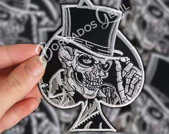Skull ace of Spades on vest, sew patch, custom patch, embroidery patch, iron patch, skull patch