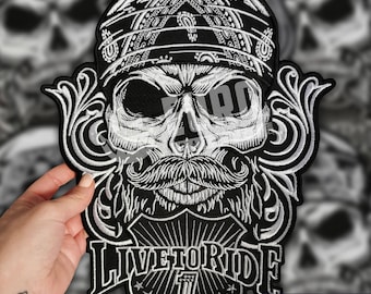 Harley Skull bandana biker large back patch on vest, sew patch, custom patch, embroidery patch, iron patch, bike patch, skull patch